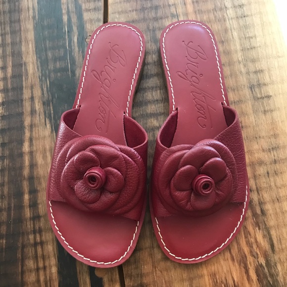 Brighton Shoes - Brighton Red Flower Slides 6